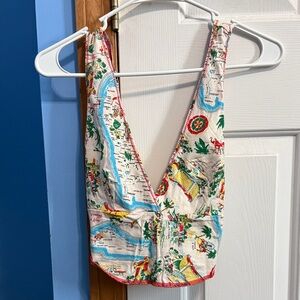 BDG Cream Multi-Color Printed V-Neck Tank Top